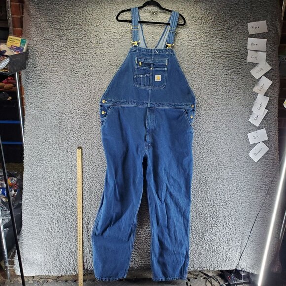 Carhartt Overalls Mens Size 48x34 Blue 100% Cotton Denim Adjustable Straps - Picture 1 of 11